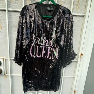 Jainmy Martinez XL Black lined Sequin “Birthday Queen” Top–Sparkly Party Tunic